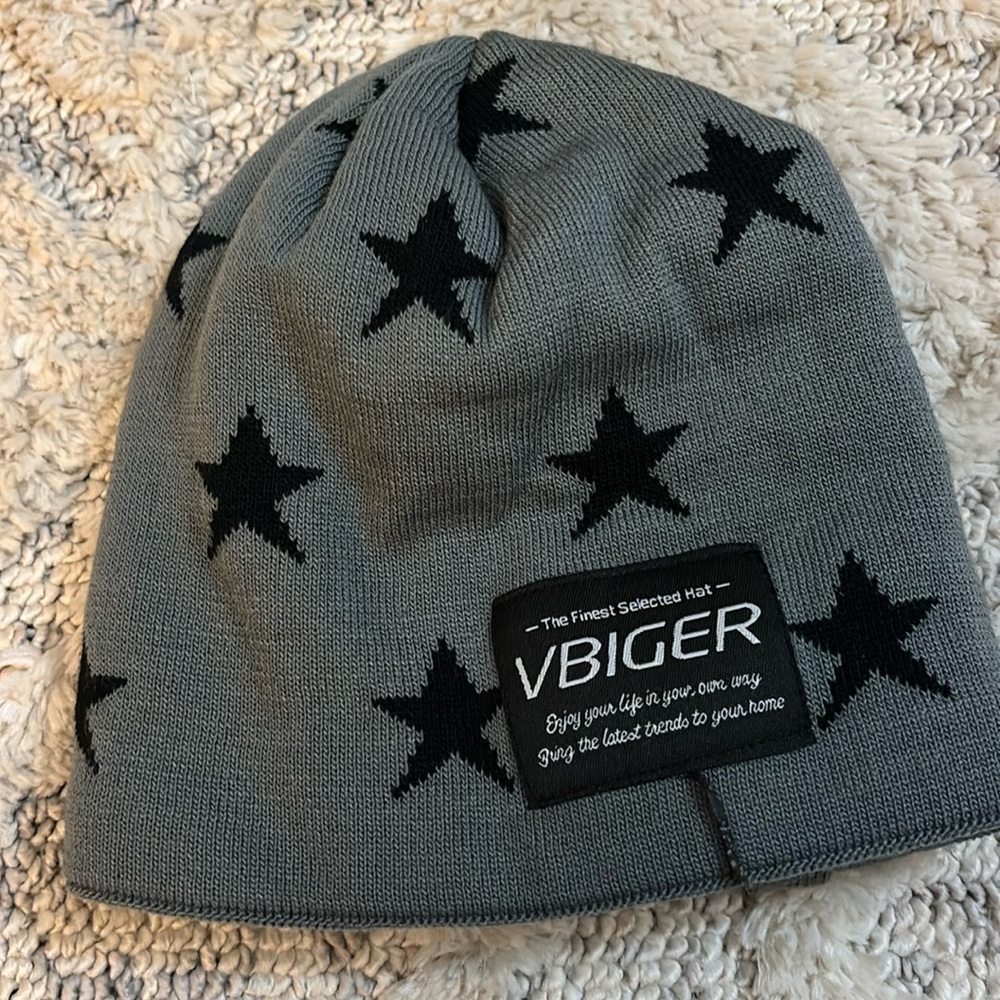 Vbiger gray star very warm fur lined beanie winter hat- fits most kids